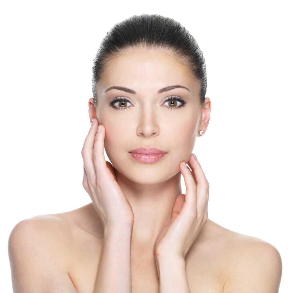 Skin Tightening Treatment Toronto with adult woman tuchign face